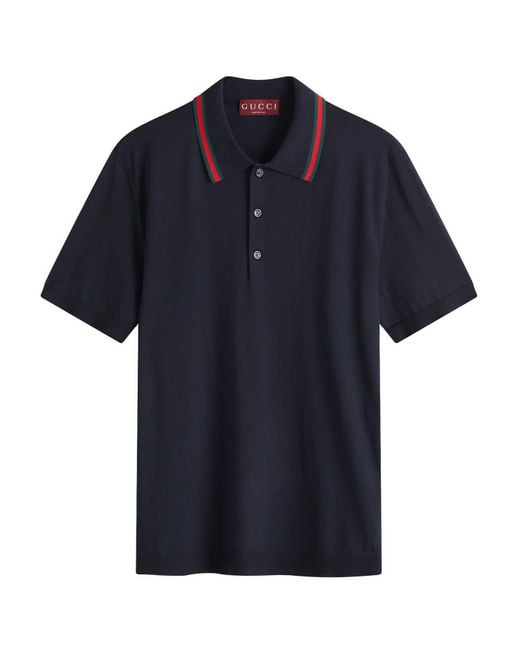 Gucci Blue Fine Gauge Wool Short Sleeve Polo Shirt for men