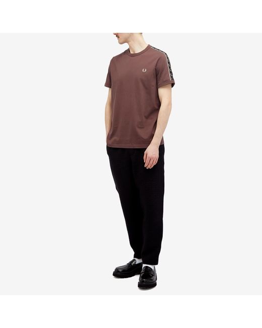 Fred Perry Brown Contrast Tape Ringer T-Shirt for men