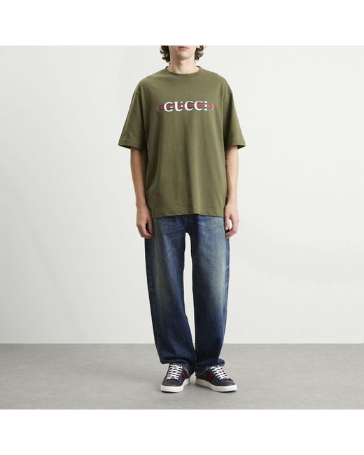 Gucci Green Interlocking Logo Heavy Cotton T-Shirt for men