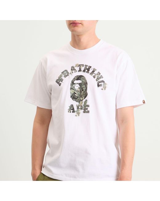 A Bathing Ape White Tree Edge Camo College T-Shirt for men