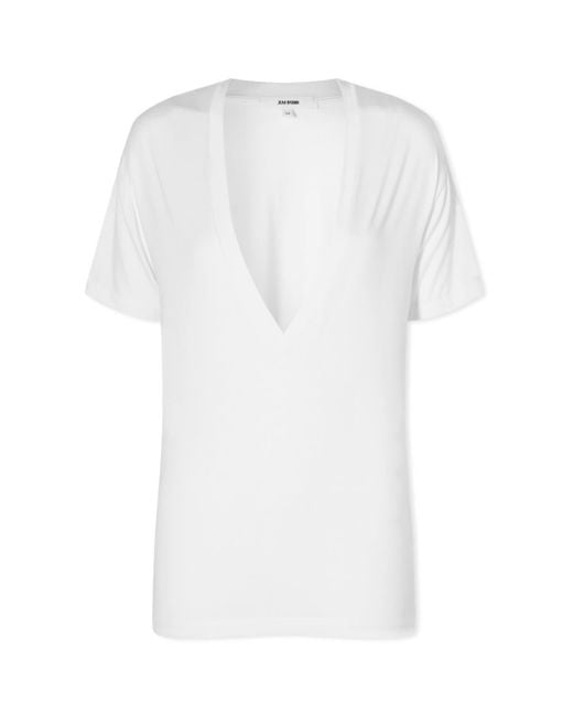 Joah Brown Plunge V Neck T-shirt in White
