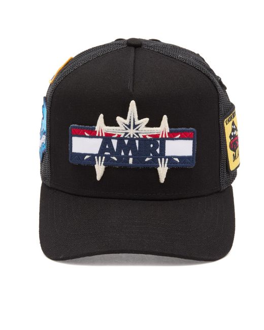 Amiri Black Station Patch Trucker Hat for men
