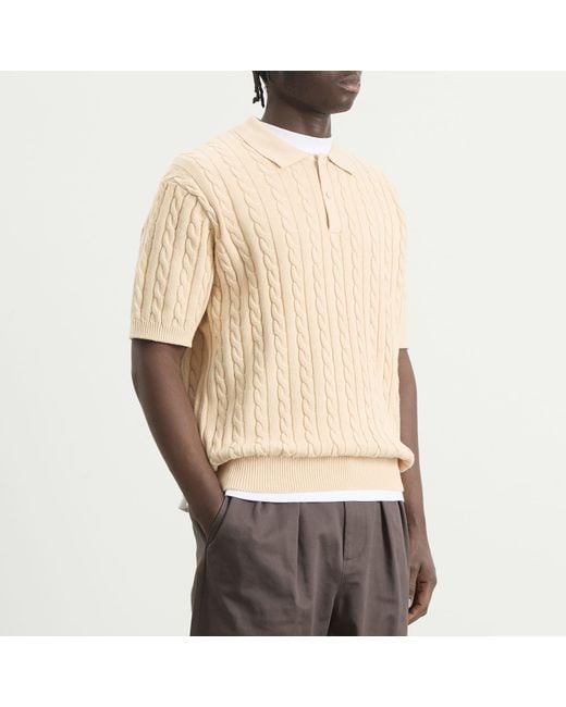 Beams Plus Natural Cable Knit Polo for men