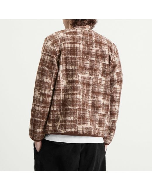 Universal Works Brown Patch Check Fleece Cardigan for men