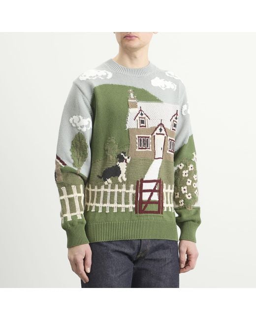 Junya Watanabe Green Intarsia Jacquard Jumper for men