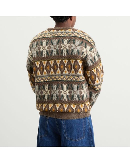 Beams Plus Brown Fair Isle Crew Neck Jumper for men