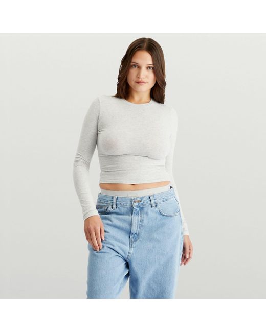 Skims Gray Cotton Jersey Long Sleeve T-Shirt