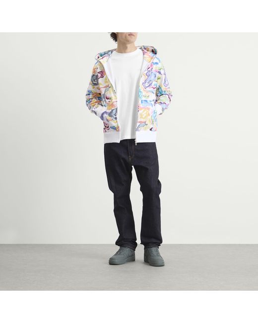 A Bathing Ape Blue Art Camo Shark Zip Hoodie for men