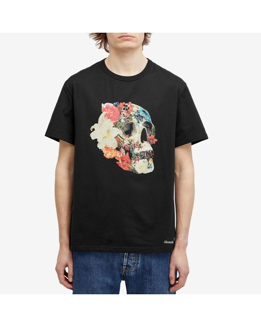 Alexander McQueen Black Floral Skull T-Shirt for men