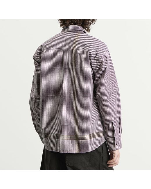 STORY mfg. Purple Hand Block Printed Harvest Shirt for men