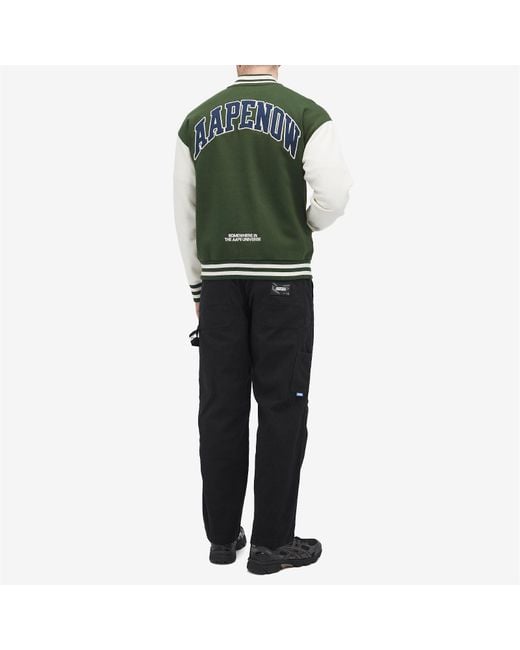 Aape By A Bathing Ape Green Aape Now Fleece Baseball Jacket for men