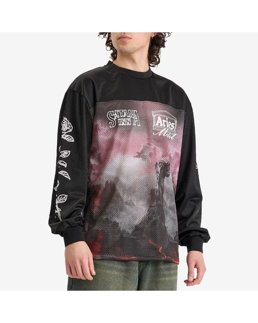 Aries Black Ramscape Airtex Ls T-Shirt for men