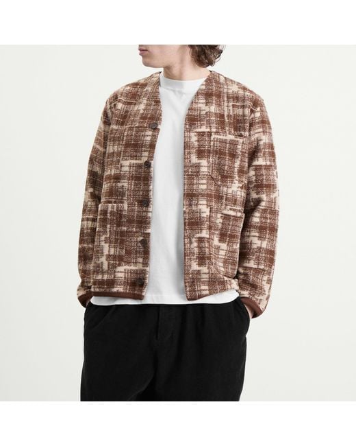 Universal Works Brown Patch Check Fleece Cardigan for men