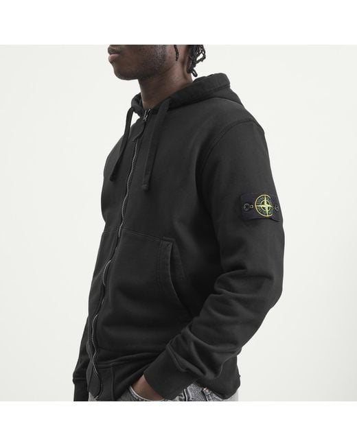 Stone Island Black Garment Dyed Zip Hoodie for men