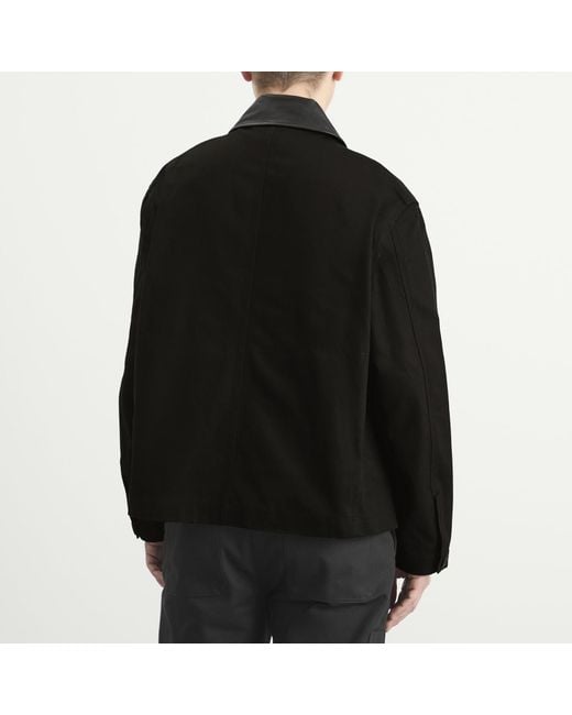 Studio Nicholson Black Dover Leather Collar Canvas Barn Jacket for men