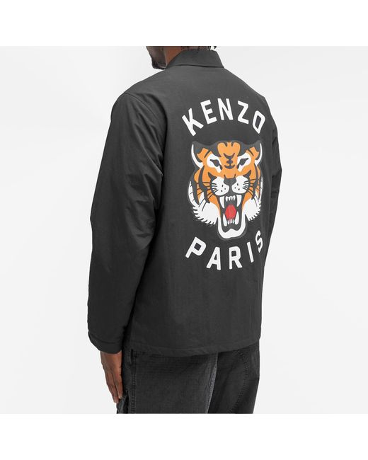 KENZO Black Lucky Tiger Padded Coach Jacket for men