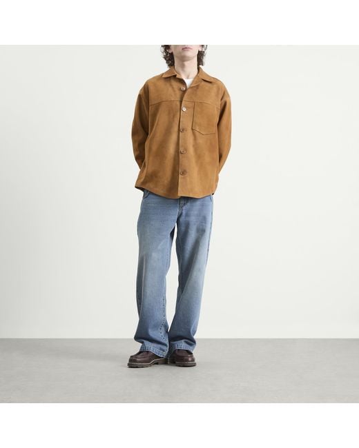 AMI Brown Suede Buttoned Overshirt for men