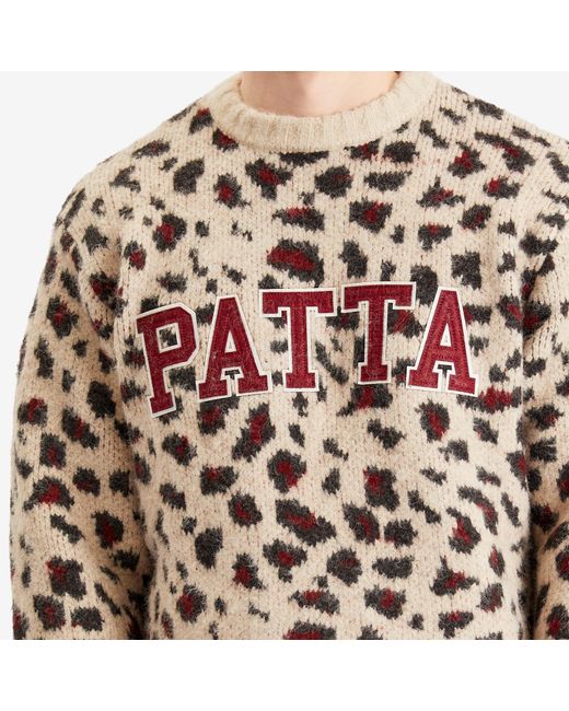 PATTA Brown Leopard Brushed Knit Jumper for men
