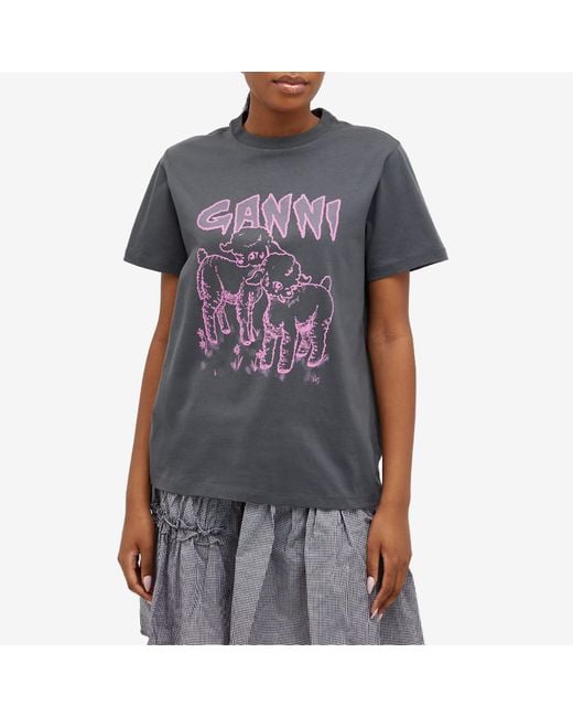 Ganni Lambs Relaxed T-Shirt in Gray | Lyst