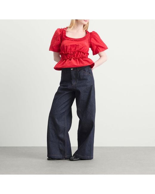 Damson Madder Red Everly Ruffle Blouse Tafetta