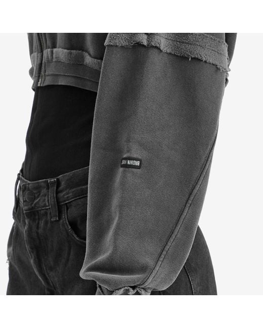 Joah Brown Gray Deconstructed Crop Zip Hoodie