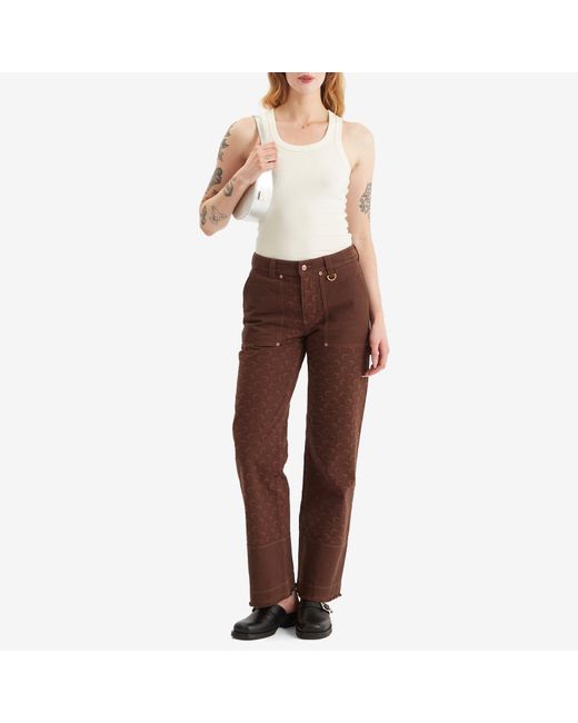 MARINE SERRE Brown Moon Jacquard Twill Workwear Pants