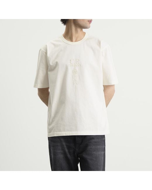 C P Company White 30/2 Embroidered British Sailor Logo T-Shirt for men