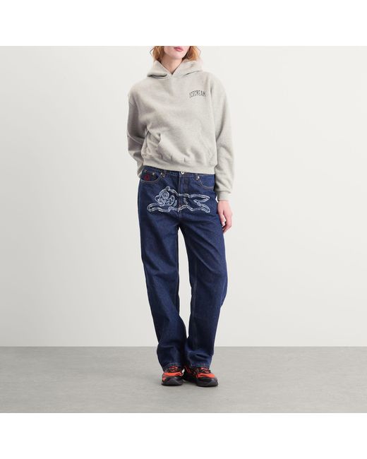 ICECREAM Gray College Cropped Popover Hoodie
