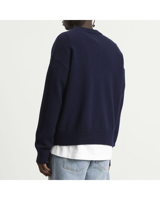 AMI Blue Crewneck Sweater With Contrasted Ami De Coeur for men