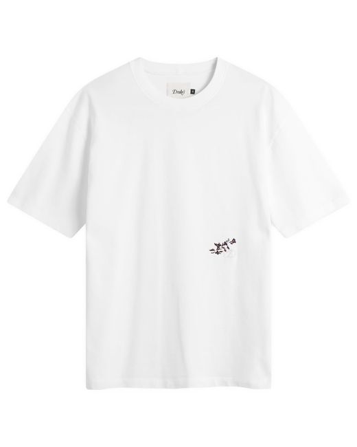 Drake's White Blackthorn Embroidered Hiking T-Shirt for men