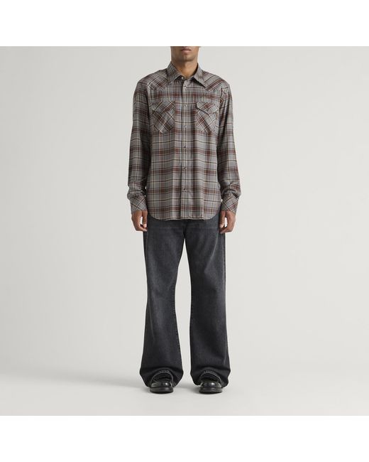 Acne Gray Surrow Check Flannel Long Sleeve Shirt for men