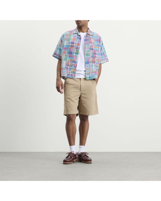 Beams Plus Blue Patchwork Madras Cabana Shirt for men