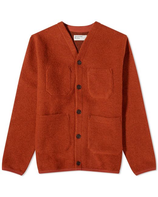 Universal Works Orange Wool Fleece Cardigan for men