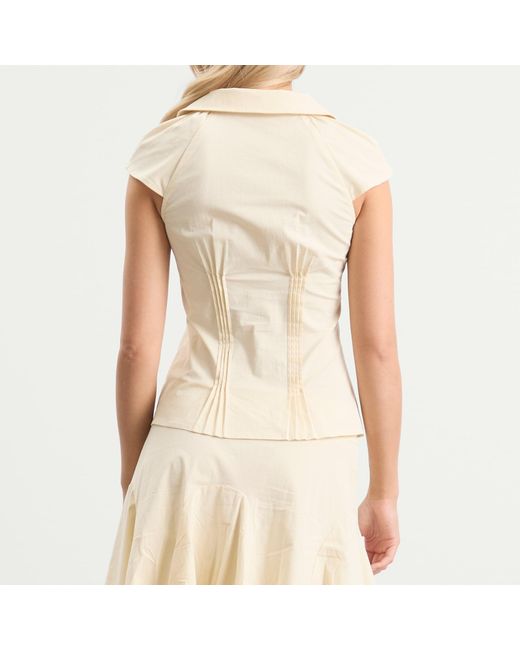 Peachy Den Natural Missy Asymmetric Stretch Blouse Presented By End