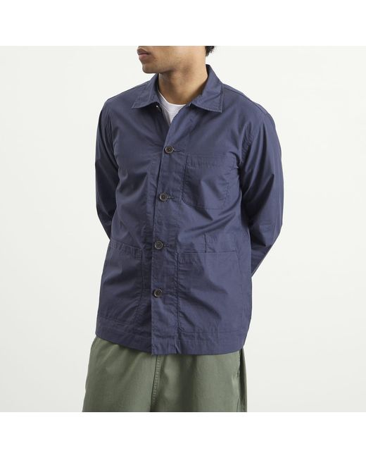 Universal Works Blue Peached Poplin Bakers Overshirt for men