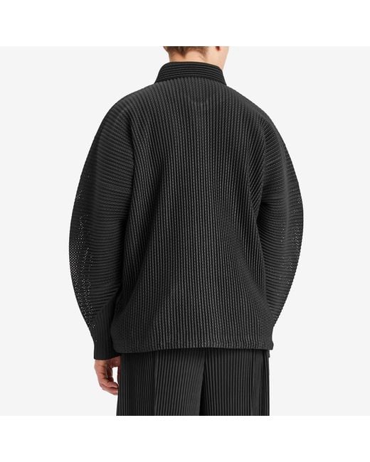 Homme Plissé Issey Miyake Black Pleated Mesh Coach Jacket for men