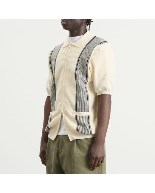 Beams Plus Natural Stripe Zip Knit Polo for men