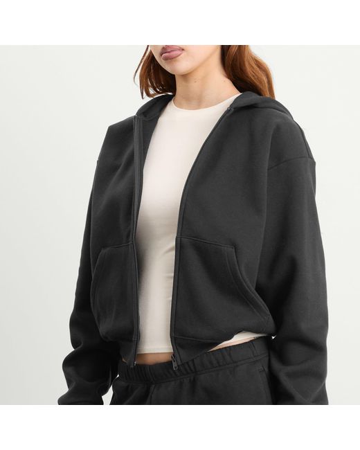 Skims Black Cotton Fleece Classic Zip Up Hoodie