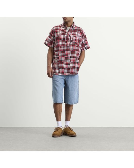 Beams Plus Red Pullover Patchwork Masras Shirt for men