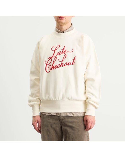Late Checkout White Script Crewneck Sweatshirt for men