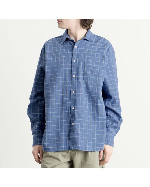 Forét Blue Scout Loose Weave Check Shirt for men