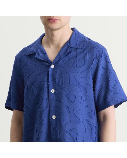 Wax London Blue Curzon Jacquard Vacation Shirt for men