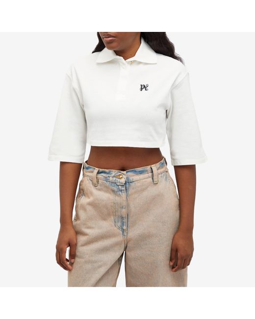 Palm Angels White Monogram Cropped Polo Shirt Top