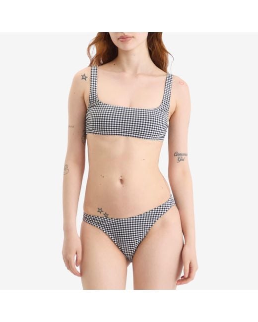 GOOD AMERICAN Gray Gingham Square Neck Support Bra