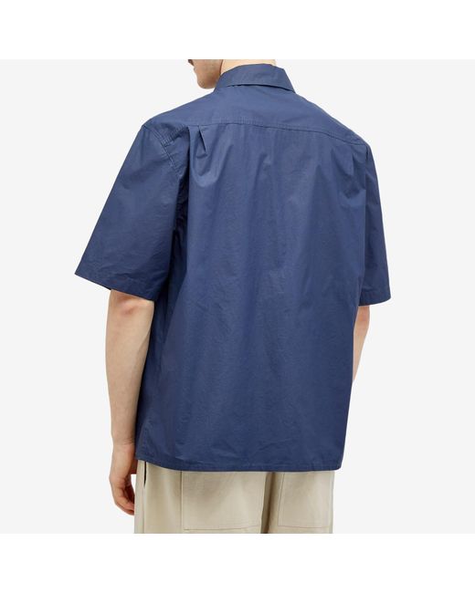 Stone Island Blue Marina Cotton Canvas Shorts Sleeve Shirt for men