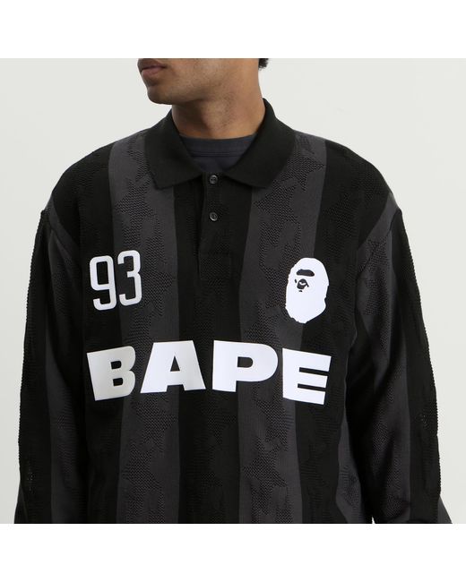 A Bathing Ape Black Sta Stripe Long Sleeve Jersey for men