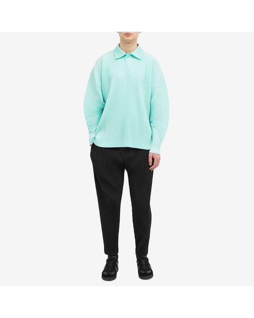 Homme Plissé Issey Miyake Blue Pleated Long Sleeve Polo Shirt for men