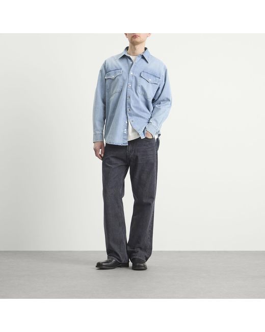 Carter Young Blue Washed Denim Utility Hugo Shirt for men