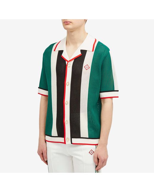 Casablancabrand Green Striped Mesh Short Sleeve Shirt for men