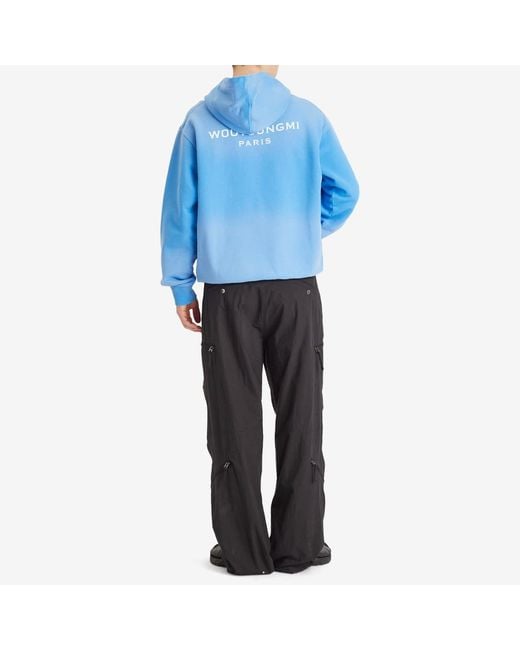Wooyoungmi Blue Washed Back Logo Hoodie for men